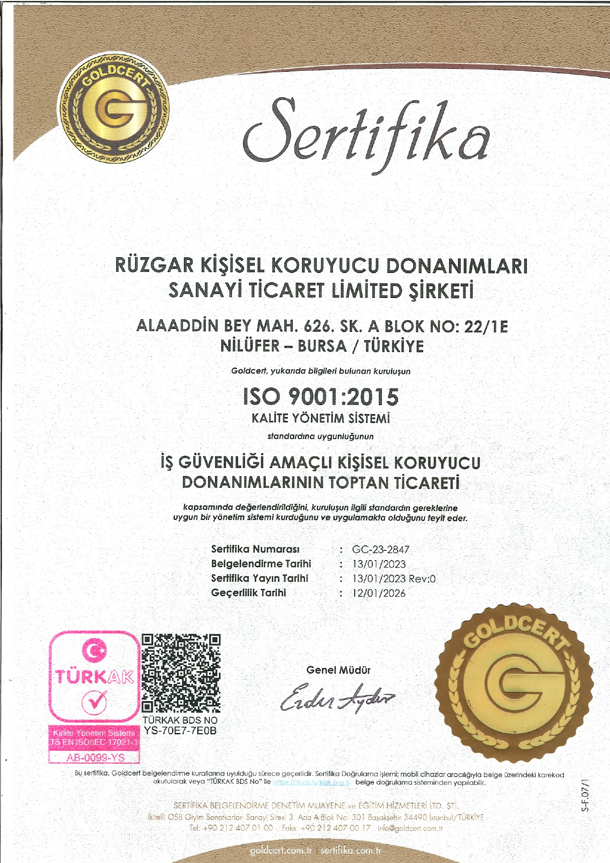 ISO 9001 KALİTE BELGESİ